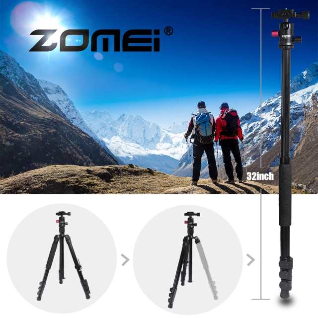 ZOMEi M3 BLACK Tripod with Monopod Compact Ball Head Tripod Kit 62.5 Inch for Wedding and Party Photography with Monopod Conversion