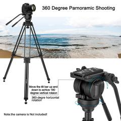 ZOMEi Professional Heavy Duty Aluminum Video Tripod Twin Tube Vt2500 inch with 360-Degree Panoramic Fluid Head, Mid-Level Spreader for DSLR Camcorder