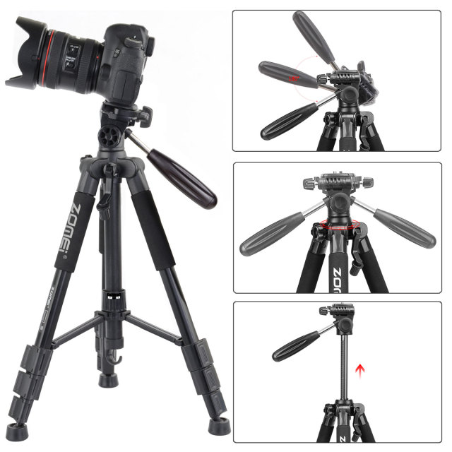 ZOMEi Q111 Portable Aluminum Tripod Stand Kit for Live Broadcast Video Photography and Wildlife Photography