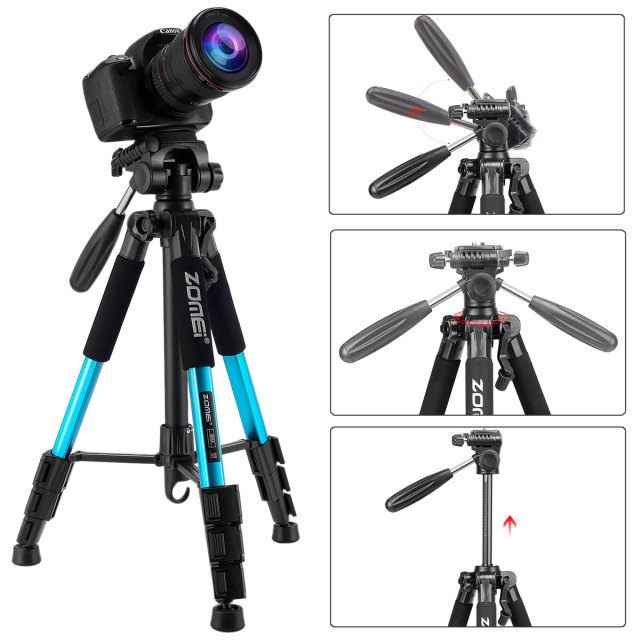 ZOMEi Q111 Lightweight Backpacking Tripod Kit 4-Section with 3-Way Pan Head and Carrying Case for Home Travel Photography Camera DV - Blue