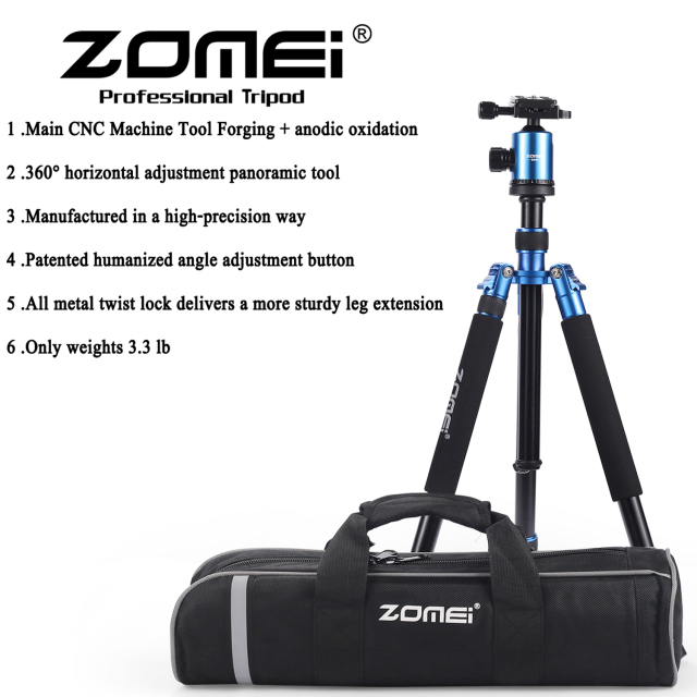 ZOMEI Z818 / Z888 Aluminum Sturdy Tripod Stand with 360 Degree Ball Head and Carry Case for YouTube Videos and Lighting Studio Support - Blue