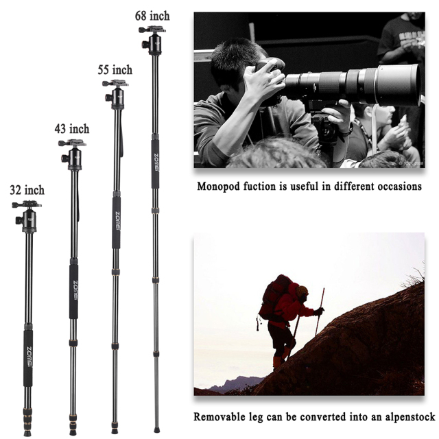 ZOMEi Z668 Tripod Monopod Compact and Stable for Taking Night Time Shots Suitable for Canon Nikon DSLR Camera