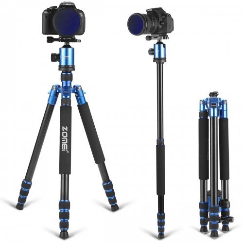 ZOMEI Z818 / Z888 Aluminum Sturdy Tripod Stand with 360 Degree Ball Head and Carry Case for YouTube Videos and Lighting Studio Support - Blue