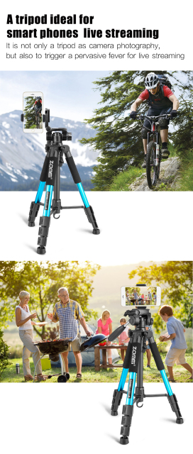 ZOMEi Q111 Portable Aluminum Tripod Stand Kit for Live Broadcast Video Photography and Wildlife Photography