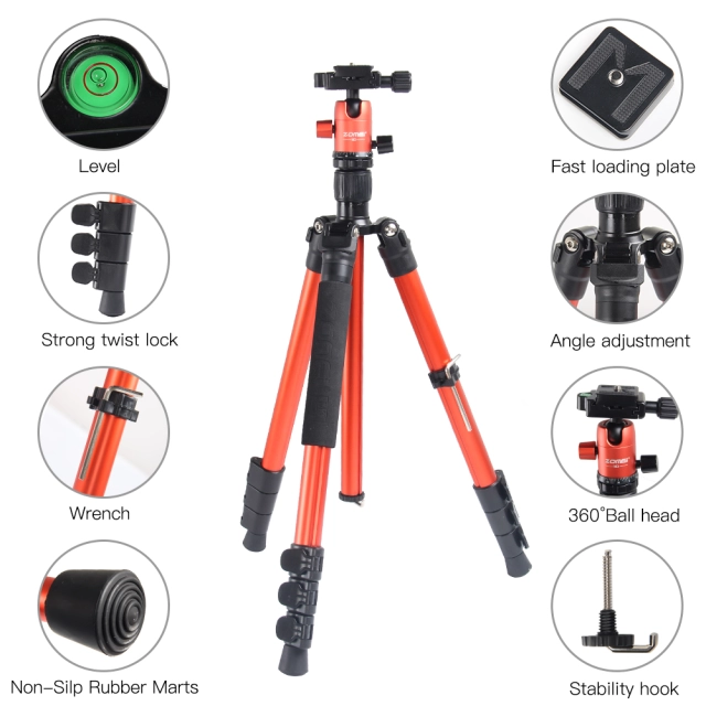 ZOMEi M3 BLACK Tripod with Monopod Compact Ball Head Tripod Kit 62.5 Inch for Wedding and Party Photography with Monopod Conversion