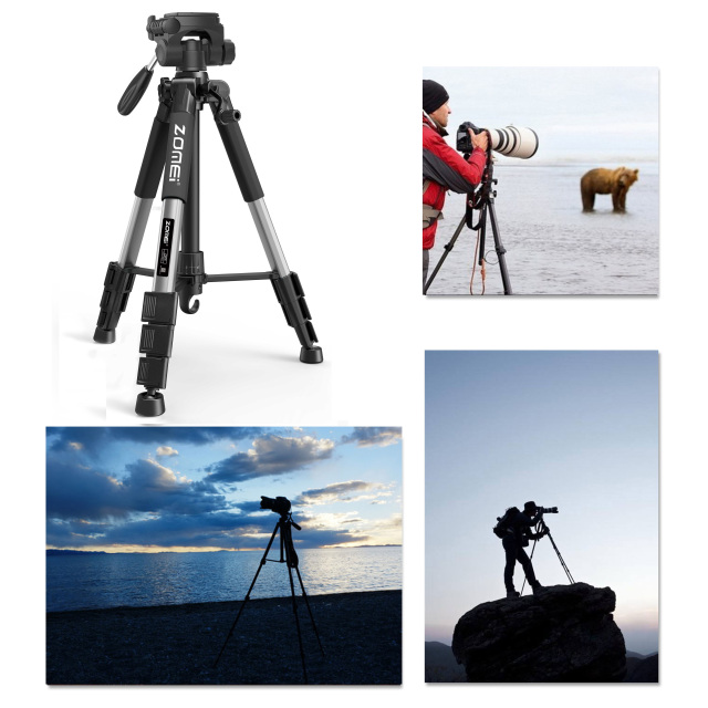 ZOMEi Q111 Lightweight Backpacking Tripod Kit 4-Section with 3-Way Pan Head and Carrying Case for Home Travel Photography Camera DV -Silver