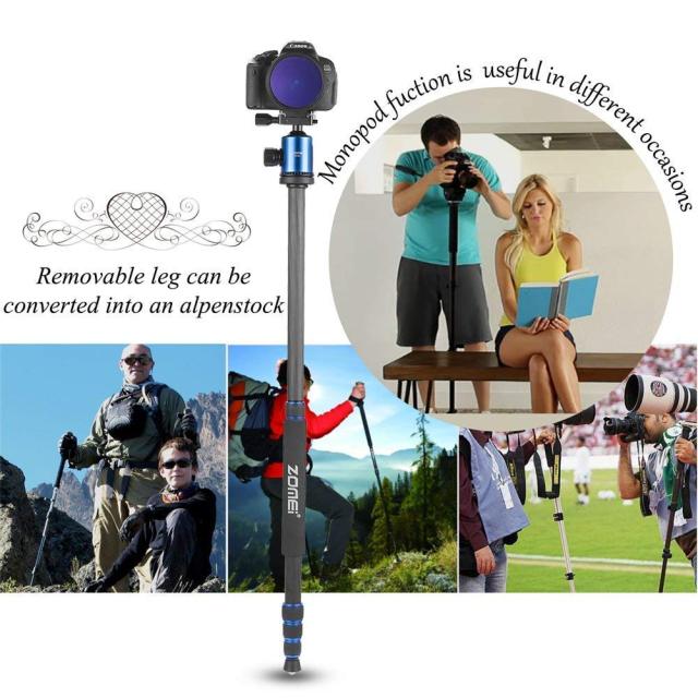 ZOMEi Z818C Carbon Fiber Camera Tripods for Digital DSLR Cameras with Quick Release Plate and Ball Head (Blue)