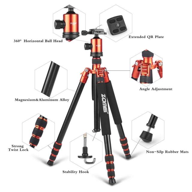 ZOMEi Z818 / Z888 Professional Robust Tripod Support 65 Inch Versatile for Professional Photographic Shooting for Canon Nikon Sony Cameras