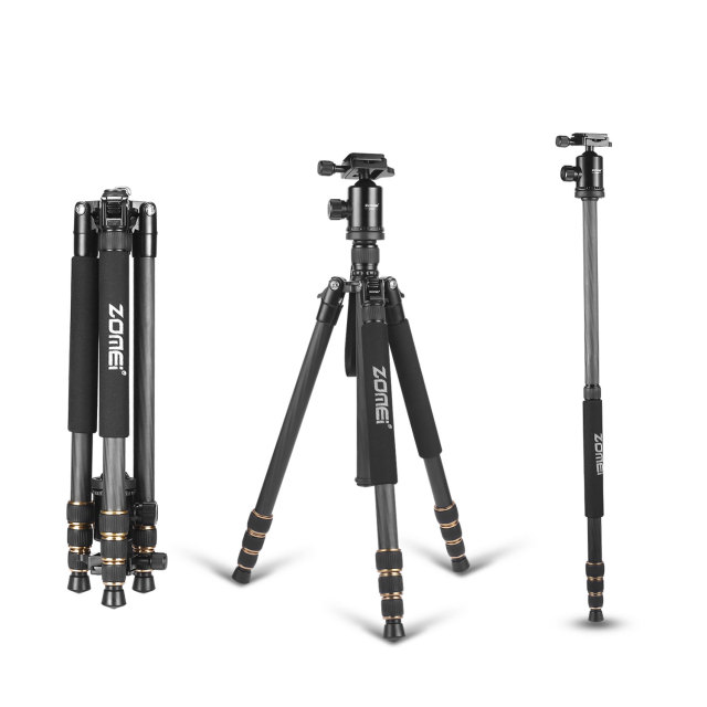 ZOMEi 668C 65&quot; Carbon Fiber Tripod Monopod Lightweight Compact Travel Tripod with 360 Degree Ball Head and Quick Release Plate for DSLR Camera