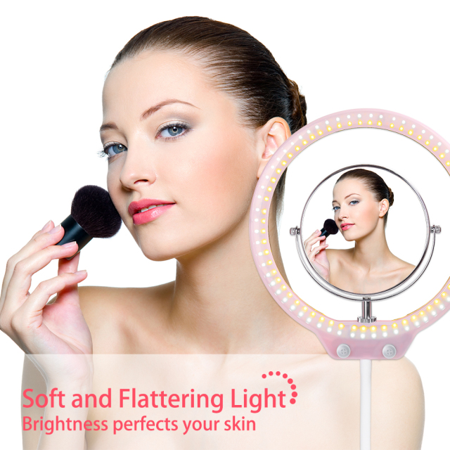 ZOMEi Beauty Light Stepless Dimming Desktop LED Ring Light 7.5W Lighting Kit with Mini Ball Head, Phone Holder Mirror