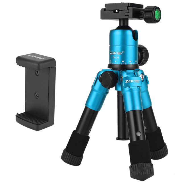 ZOMEi CK30 Small Tabletop Tripod with 360 Degree Panoramic Ball Head - Blue