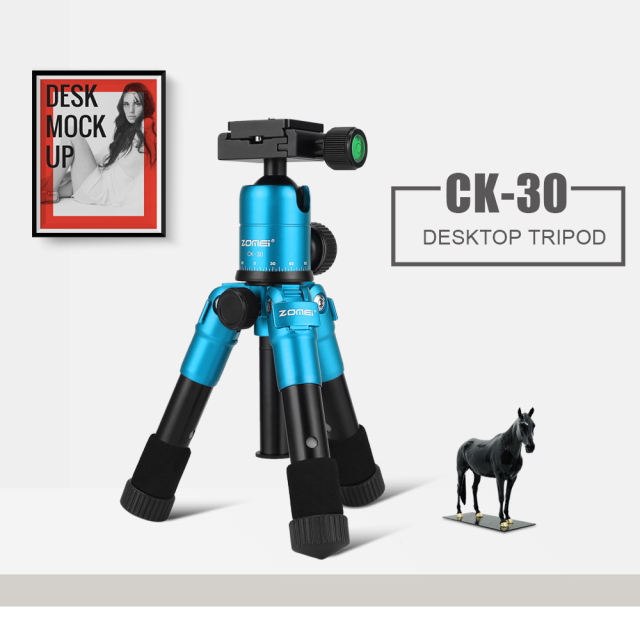 ZOMEi CK30 Small Tabletop Tripod with 360 Degree Panoramic Ball Head - Blue