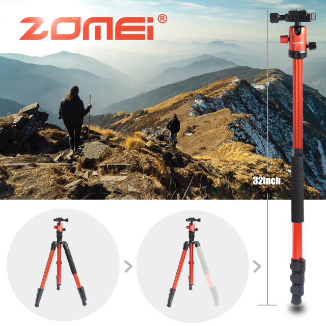 ZOMEi M3 Orange Compact Ball Head Tripod Kit 62.5 Inch for Wedding and Party Photography with Monopod Conversion