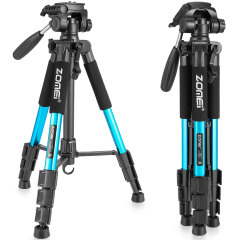 ZOMEi Q111 Lightweight Backpacking Tripod Kit 4-Section with 3-Way Pan Head and Carrying Case for Home Travel Photography Camera DV - Blue