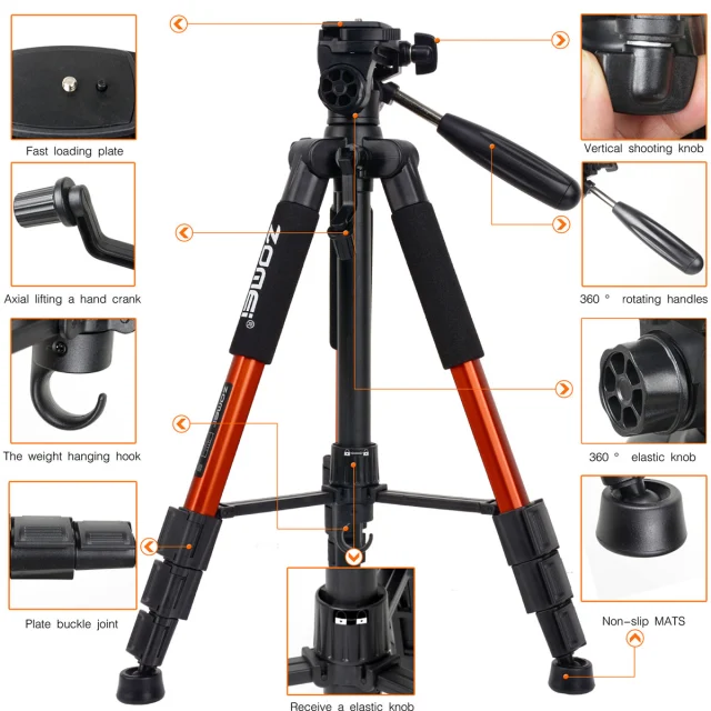 Q111 Compact Aluminum Tripod Kit YouTube Photography for Nikon Canon Dslr Camera for Macro Photography