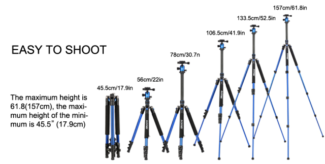 ZOMEi Q555 Aluminum Camera Tripod Kit with 360 Degree Ball Head Quick Release Plate for Solar Telescopes and Binoculars - Blue