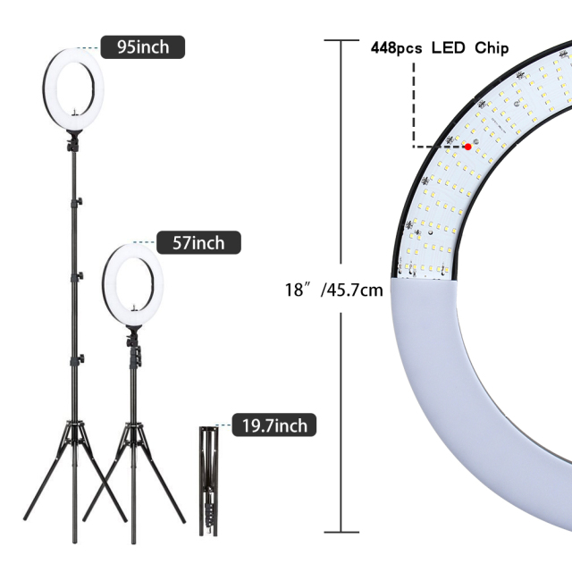 New Year Gift for Girls - ZOMEi 18-inch Halo Bi-Color Ringlight for Makeup YouTuber Photography with Light Stand Dimmable