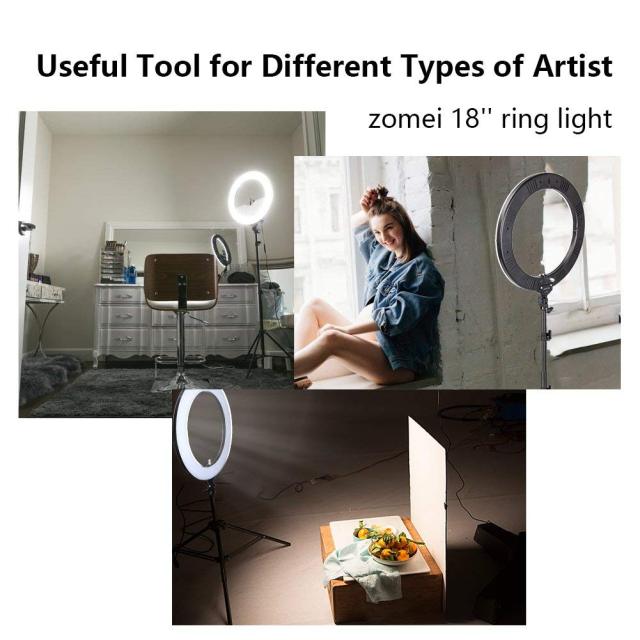 ZOMEi 14/18-inch Fluorescent LED Ring Lights Kit 50W with Tripod Stand and Phone Holder for Makeup Lighting and YouTube Lighting