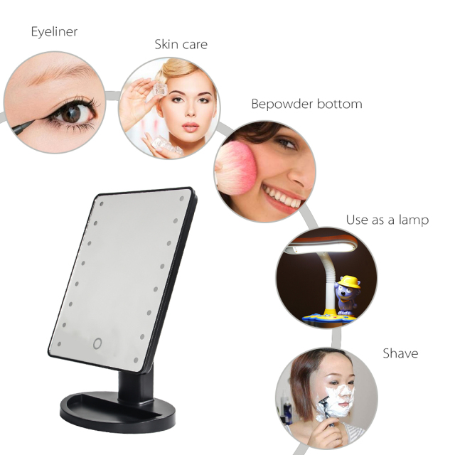 Natural Daylight Lighted Makeup Mirror / Vanity Mirror with Touch Screen Dimming, Detachable 10X Magnification Spot Mirror