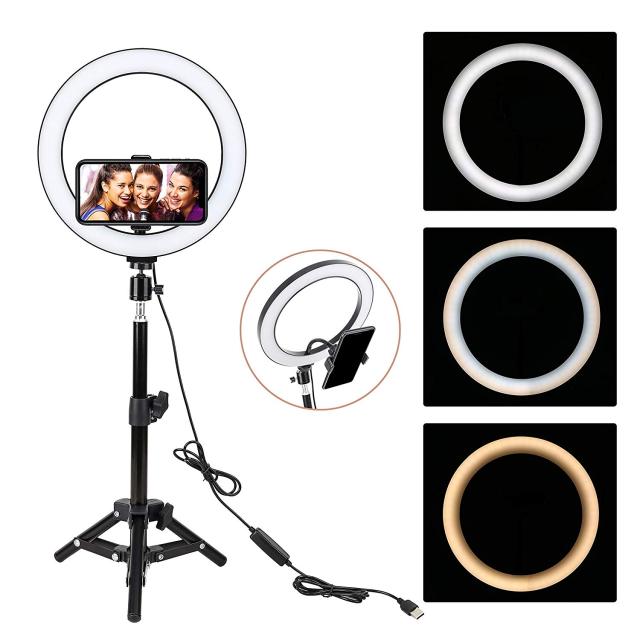 LED Ring Light, ZOMEi 10-inch Desktop Dimmable Beauty Smartphone Ring Light with 45cm Tripod Cell Phone Holder and USB Plug for Makeup, Portrait Photo