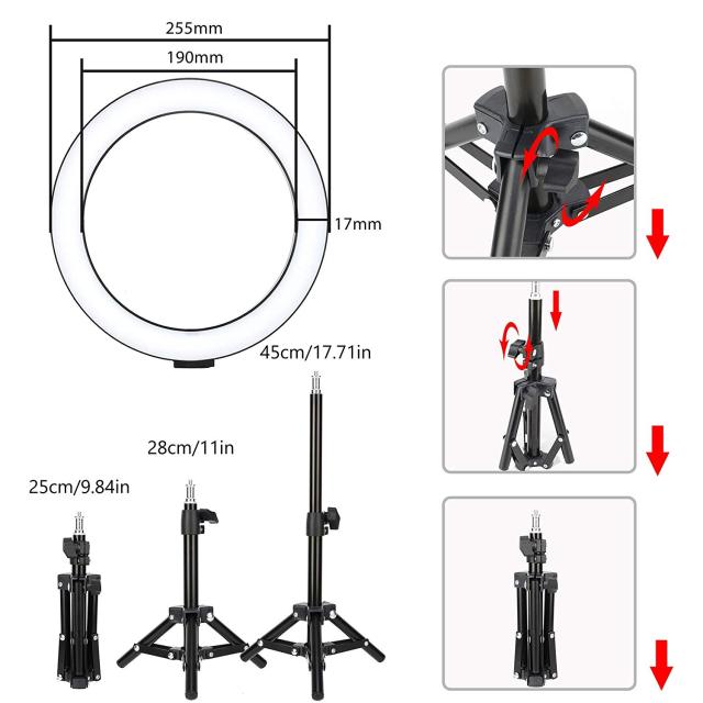 LED Ring Light, ZOMEi 10-inch Desktop Dimmable Beauty Smartphone Ring Light with 45cm Tripod Cell Phone Holder and USB Plug for Makeup, Portrait Photo