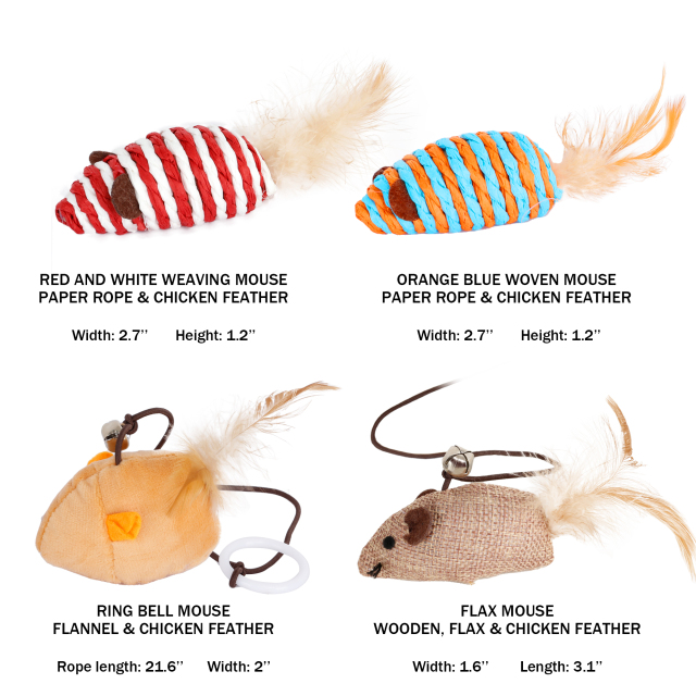 7 Pcs Cat Feather Toys Kitten Toys Assortments Wand Interactive Feather Toy with Fluffy Mouse, Crinkle Balls for Cat Indoor