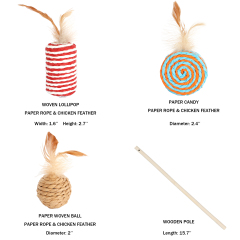 7 Pcs Cat Feather Toys Kitten Toys Assortments Wand Interactive Feather Toy with Fluffy Mouse, Crinkle Balls for Cat Indoor