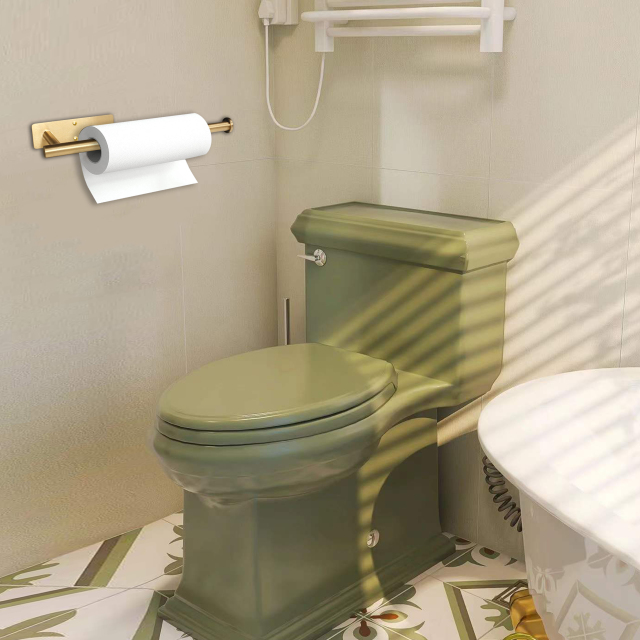 Paper Towel Holder ,Vintage Golden Paper Towel Rack Under Cabinet , Stainless Steel Wall Mount Towel Paper Holder,Sticker/Glue/ Drilling 3 Way to Conn