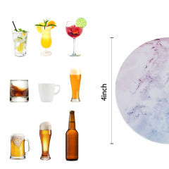 Drink Coasters with Holder, Absorbent Coaster Sets of 4, Marble Style Ceramic Drink Coaster for Tabletop Protection,Suitable for Kinds of Cups, Wooden