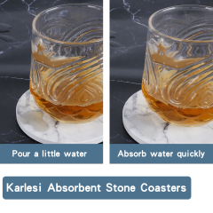 Drink Coasters with Holder, Absorbent Coaster Sets of 4, Marble Style Ceramic Drink Coaster for Tabletop Protection,Suitable for Kinds of Cups, Wooden
