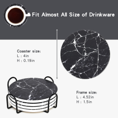 Drink Coasters with Holder, Absorbent Coaster Sets of 4, Marble Style Ceramic Drink Coaster for Tabletop Protection,Suitable for Kinds of Cups, Wooden