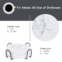 Drink Coasters with Holder, Absorbent Coaster Sets of 4, Marble Style Ceramic Drink Coaster for Tabletop Protection,Suitable for Kinds of Cups, Wooden