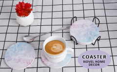 Drink Coasters with Holder, Absorbent Coaster Sets of 4, Marble Style Ceramic Drink Coaster for Tabletop Protection,Suitable for Kinds of Cups, Wooden
