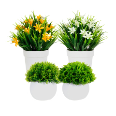 Karlesi 4 Pcs Artificial Plants & Flowers Potted for Bathroom Office Home,Small Fake Plants in White Pot House Decor