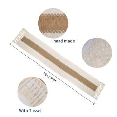 Karlesi Table Runner,Cotton and Natural Burlap Splicing Table Runner with Tassels,Hand Woven Natural Farmhouse Table Runner for Bohemian Wedding Home