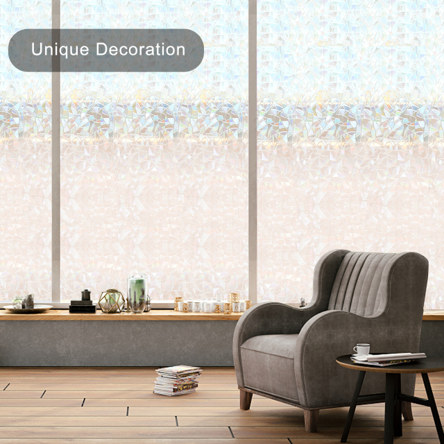 Window Privacy Film,3D Rainbow Decorative Window Viny Decals Static Stickers No-Adhesive Glass Films UV Blocking for Living Room Kitchen Office,17.5