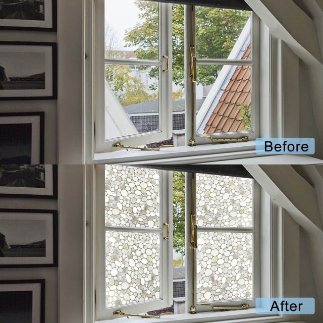 Window Privacy Film,3D Decorative Window Stickers,Rainbow Static Window Clings Vinyl Window Decals for Glass Door Heat Control Anti UV,Pebble Pattern