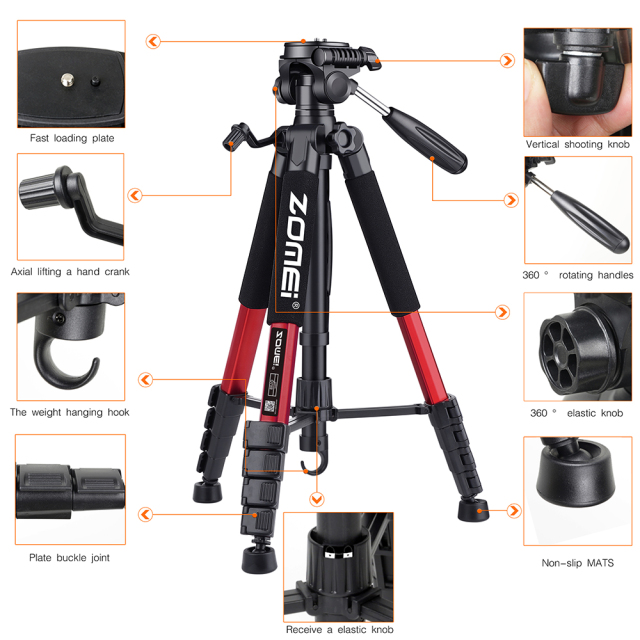 Q188 Compact Aluminum Tripod Kit YouTube Photography for Nikon Canon Dslr Camera for Macro Photography