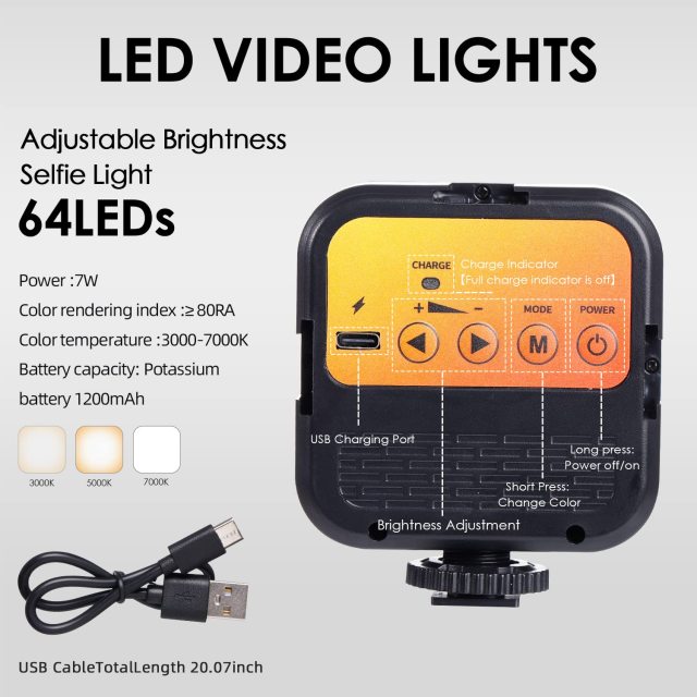 Camera Light with 3 Cold Rechargeable Dimmable Portable Photography Photo Lighting Panel for YouTube DSLR Camcorder Vlog