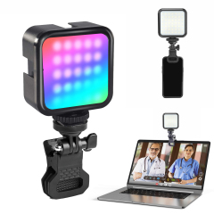 Rechargeable Clip Fill Video Light with Front & Back Clip Adjusted RGB Light Modes for Video Recording Streaming Filming