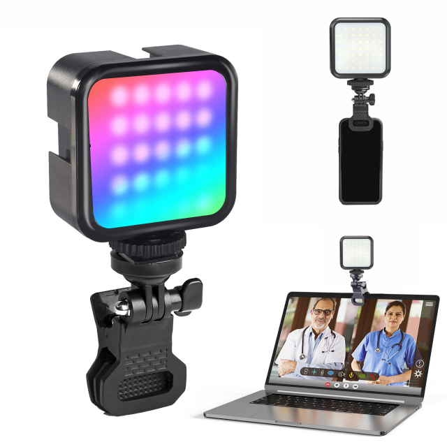 Rechargeable Clip Fill Video Light with Front & Back Clip Adjusted RGB Light Modes for Video Recording Streaming Filming
