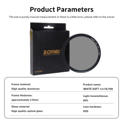 62mm White Mist 1/4 Soft Focus Shockproof Tempered Optical Glass Filter for Portrait/Video/Vlog Photography