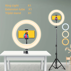 10in Ring Light Tripod Stand (63in) W/Phone Holder - 3 Color Modes, USB Powered, Adjustable for Live/Photography/Video Calls