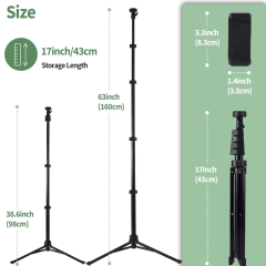 63 inch Phone Tripod, Selfie Stick Stand, For Video Recording, Compatible With Phone/ Camera Black