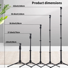 63 inch Phone Tripod, Selfie Stick Stand, For Video Recording, Compatible With Phone/ Camera Black