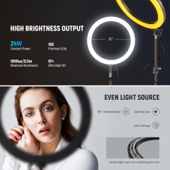 12" Selfie Ring Light with 74" Extendable Tripod, Phone Holder Control, Dimmable LED Light for Streaming, TikTok, Zoom, Vlogging - Create Pro Lighting Easily!