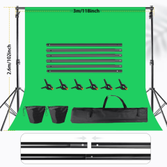 Pro Photo Studio Kit | 2.6x3m Adjustable Backdrop Stand System with 6 Clips, 2 Sandbags & Carry Case (No Curtain) | Perfect for Portrait/Video Shooting