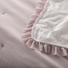Ruffled Striped Polyester Quilt Set