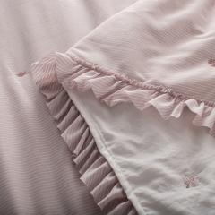 Ruffled Striped Polyester Quilt Set