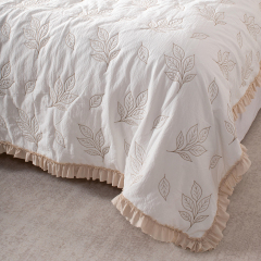 Faux Cotton-linen Embroidery Quilt with Ruffle Edge